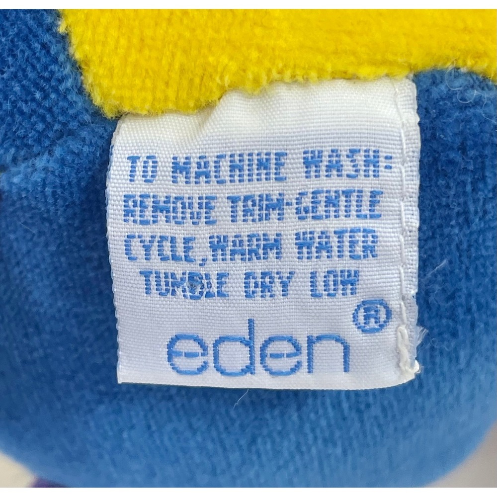 Eden Gray Elephant Clown Plush Rattle Blue Yellow‎ Hat Patchwork Primary Colors - Picture 3 of 4